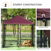 Outdoor Kennel With Rotating Bowl Rack, Walk-in Pet Playpen, Welded Wire Steel Dog Pen, With Waterproof And UV Resistant