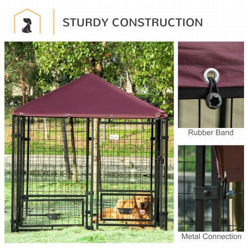 Outdoor Kennel With Rotating Bowl Rack, Walk-in Pet Playpen, Welded Wire Steel Dog Pen, With Waterproof And UV Resistant