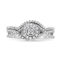 .925 Sterling Silver 1/6 Cttw Diamond Composite Halo and Split Shank Bridal Set Ring and Band  (I-J Color, I3 Clarity) - Size 7