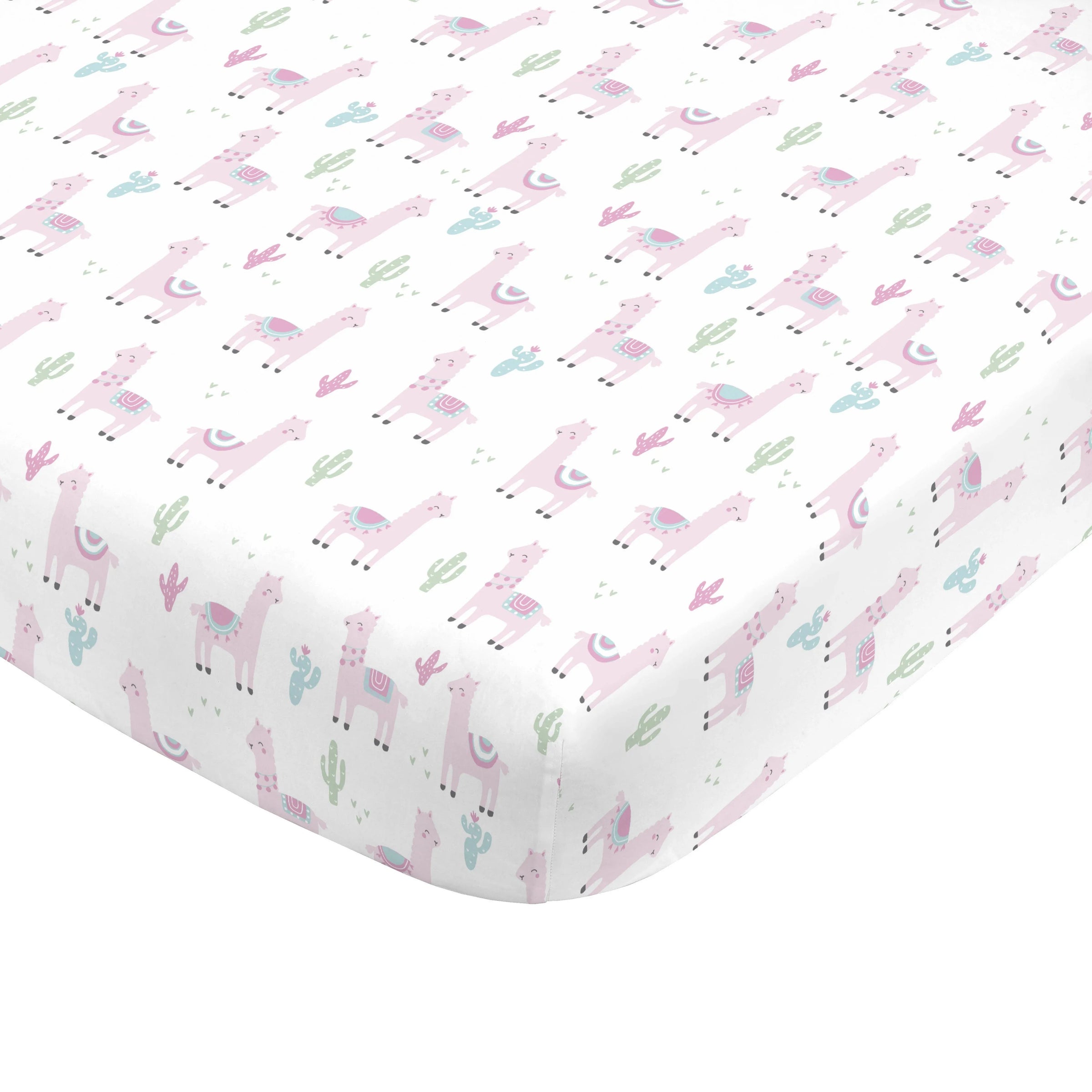 NoJo Super Soft Pink Llama Nursery Crib Fitted Sheet - BIG FRENCHIES