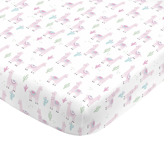 NoJo Super Soft Pink Llama Nursery Crib Fitted Sheet - BIG FRENCHIES