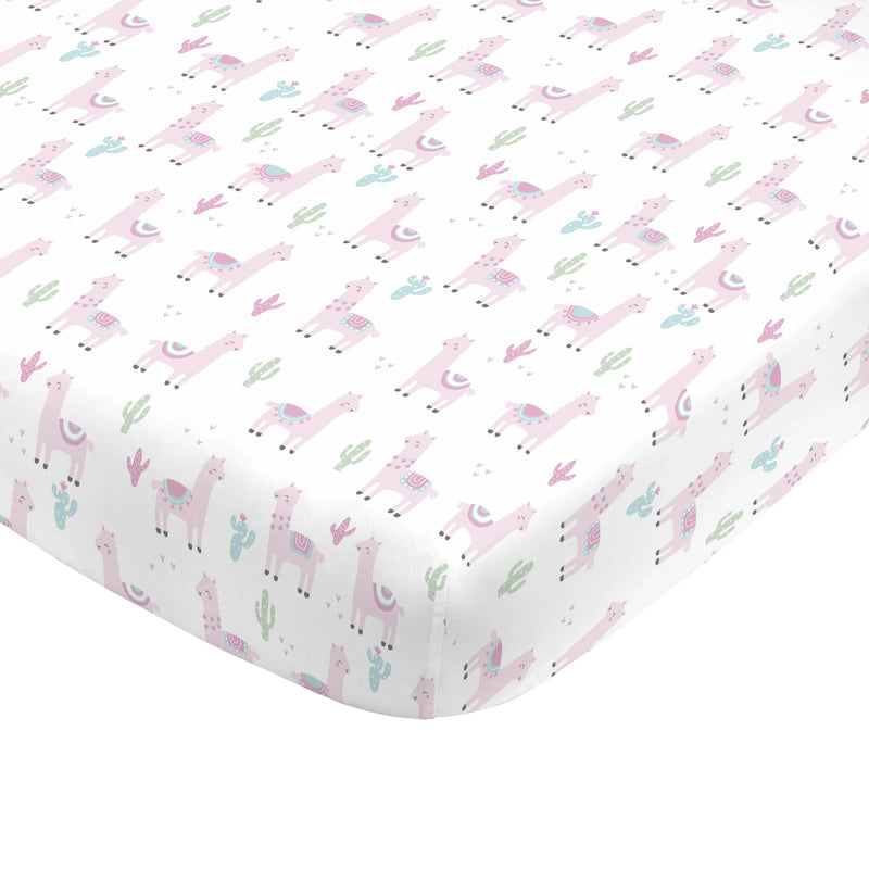 NoJo Super Soft Pink Llama Nursery Crib Fitted Sheet - BIG FRENCHIES