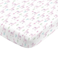 NoJo Super Soft Pink Llama Nursery Mini Crib Fitted Sheet - BIG FRENCHIES