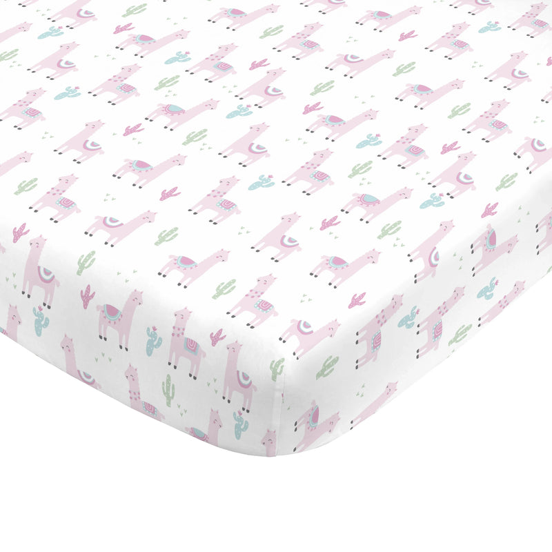 NoJo Super Soft Pink Llama Nursery Mini Crib Fitted Sheet - BIG FRENCHIES