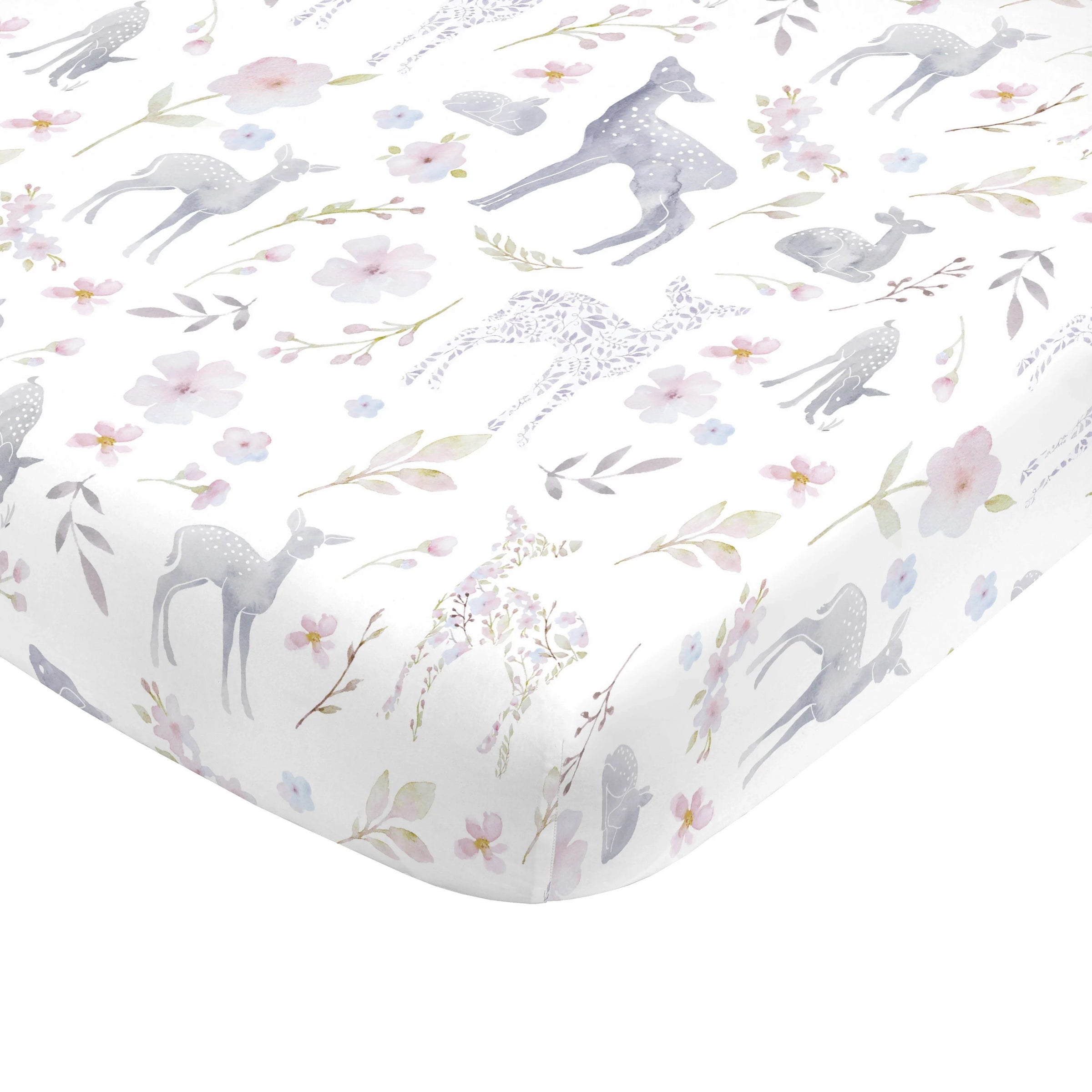 NoJo Super Soft Floral Deer Nursery Mini Crib Fitted Sheet - BIG FRENCHIES