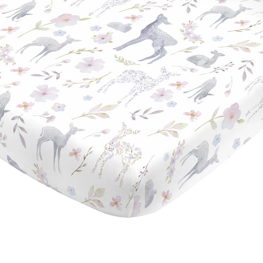 NoJo Super Soft Floral Deer Nursery Mini Crib Fitted Sheet - BIG FRENCHIES