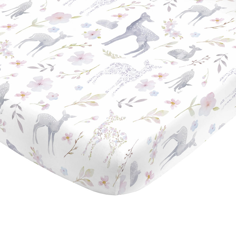 NoJo Super Soft Floral Deer Nursery Mini Crib Fitted Sheet - BIG FRENCHIES