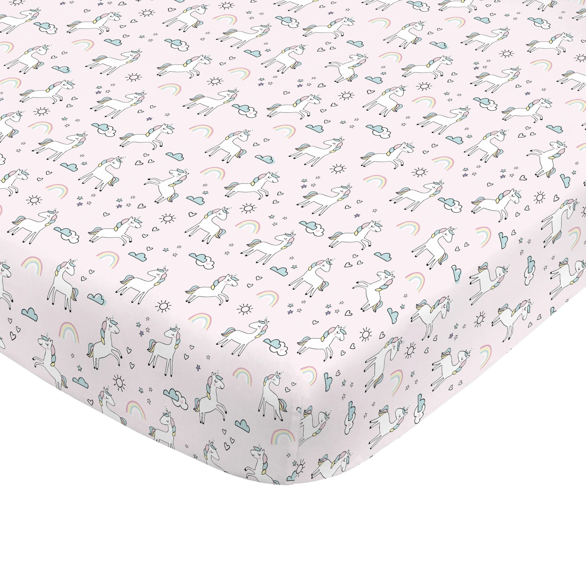 NoJo Super Soft Pink Unicorn Nursery Mini Crib Fitted Sheet - BIG FRENCHIES