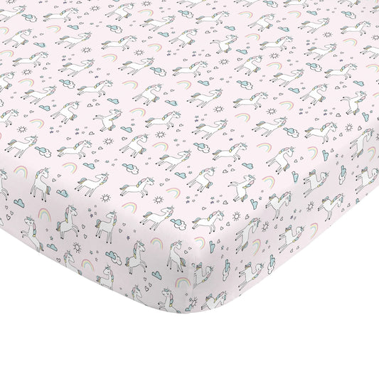 NoJo Super Soft Pink Unicorn Nursery Mini Crib Fitted Sheet - BIG FRENCHIES