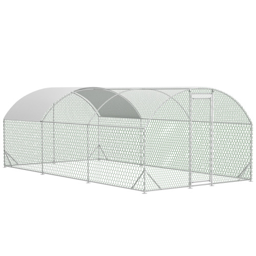 Large Chicken Coop Metal Chicken Run With Waterproof And Anti-UV Cover, Dome Shaped Walk-in Fence Cage Hen House For Out