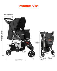 Pet Stroller Foldable 3 Wheels Dog Stroller With Brake Up To 35lbs Travel Camp