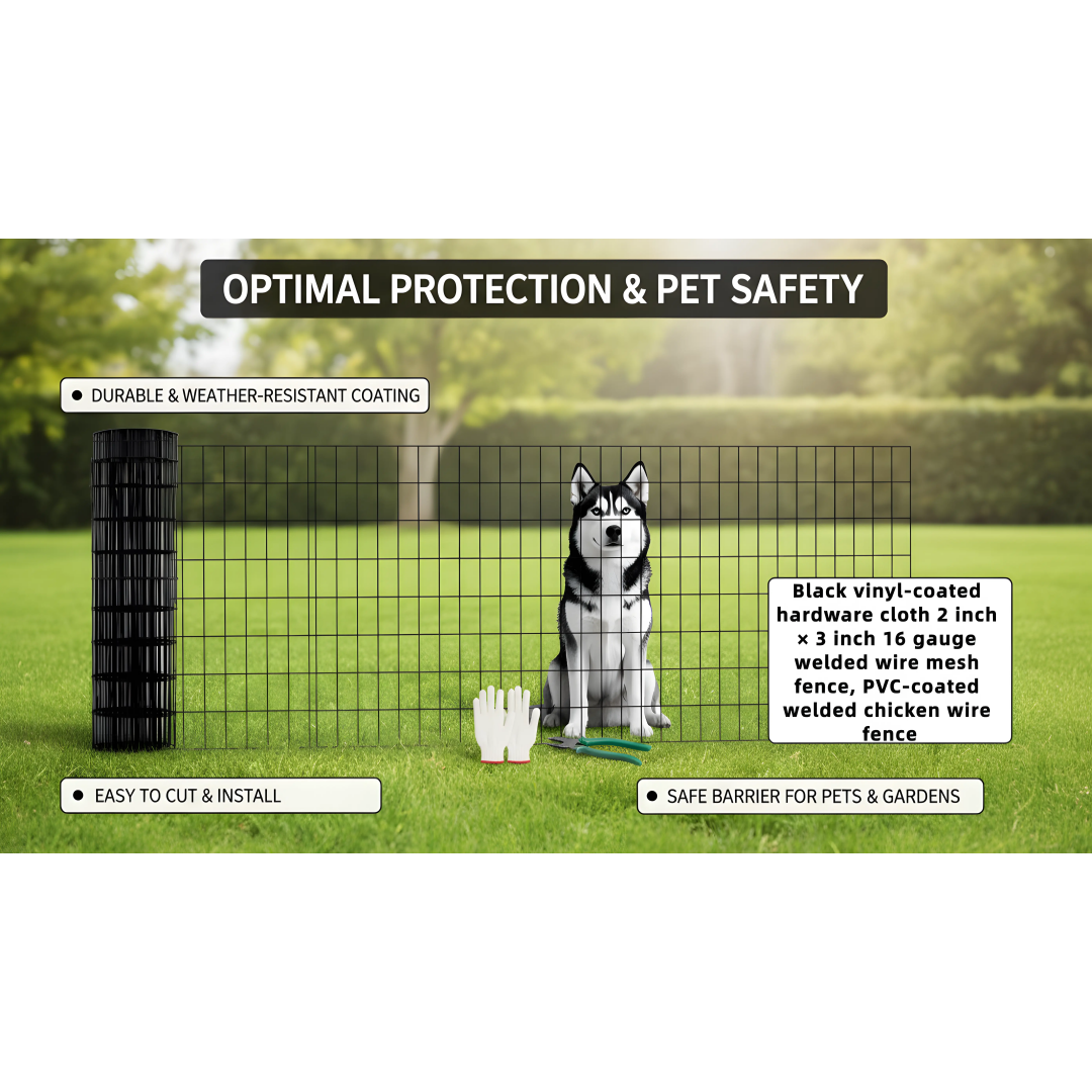 48 INCHx33 FT Black Vinyl-coated Metal Mesh, 16 Gauge 0.67 Inch Black PVC Metal Mesh, Black Welded Wire Mesh Support, Po