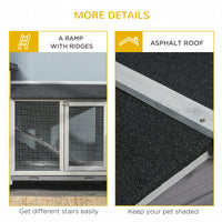 62" Wooden Mobile Rabbit Hutch with Wheels, Run Box, Slide-out Tray, Ramp