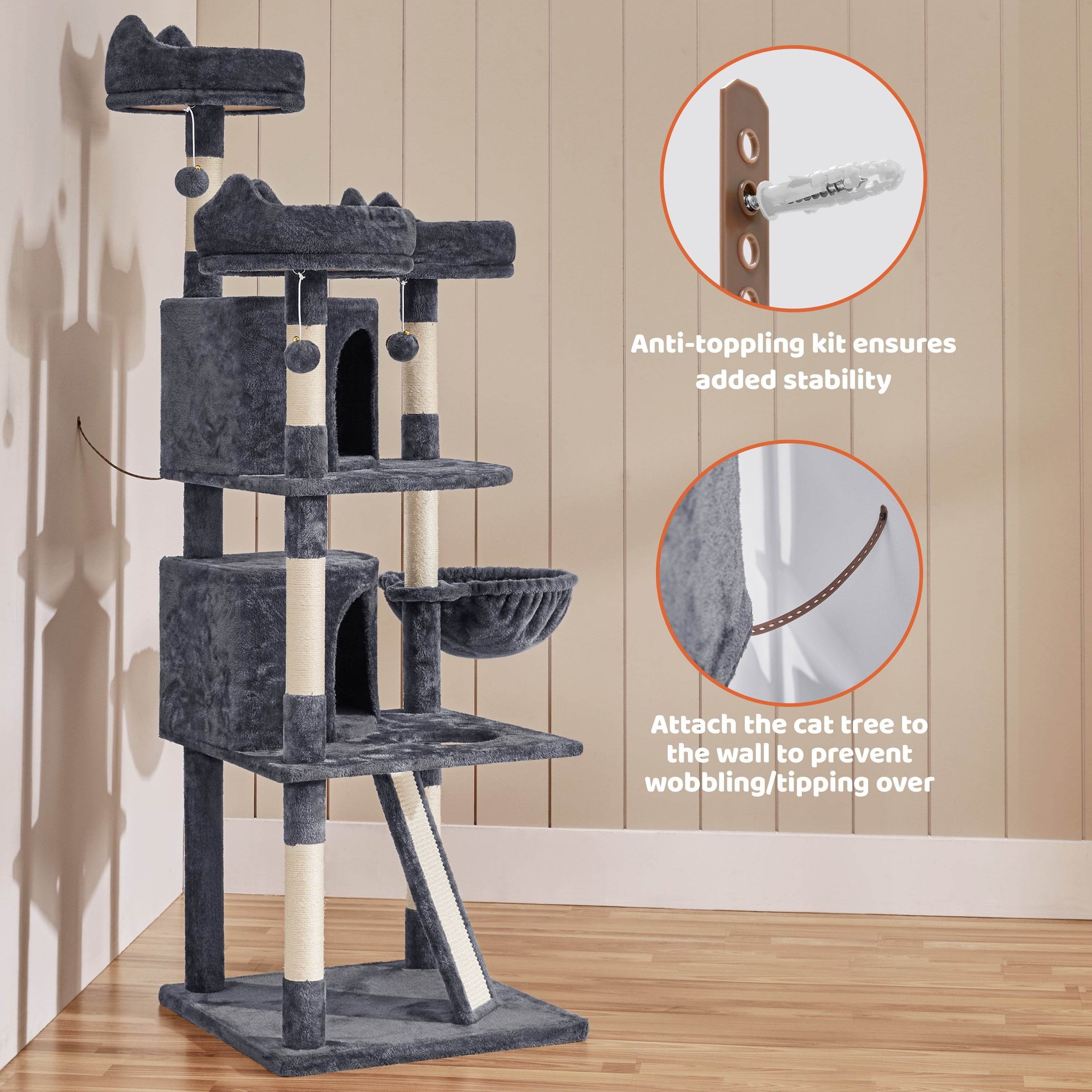 Renwick 69in Large Cat Tree Tower with Condos &amp; Scratching Board - Dark Gray - BIG FRENCHIES