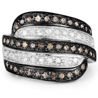 0.80 Carat Genuine Brown Diamond and White Diamond .925 Sterling Silver Ring