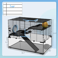30" Hamster Cage, Gerbil Cage with Glass Basin for Small Hamsters, Black