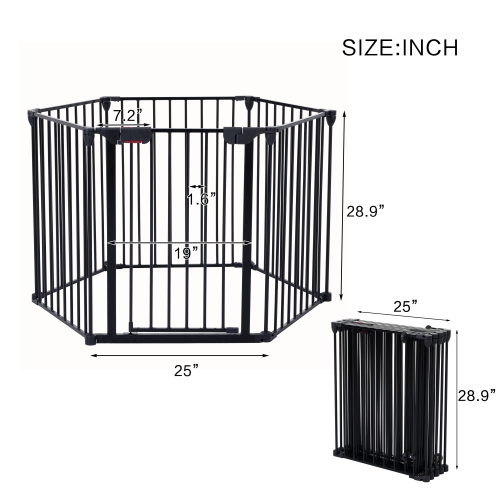 150 Adjustable Safety Gate 6 Panels Play Yard Metal Doorways Fireplace Fence Christmas Tree Fence Gate For House Stairs 