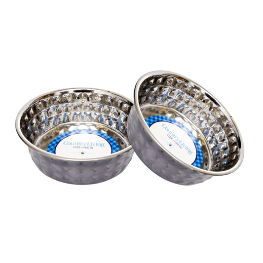 Country Living Set of 2 Hammered Stainless Steel Dog Bowls – Black Pearl - BIG FRENCHIES