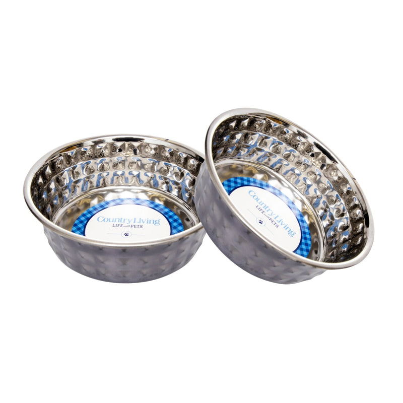 Country Living Set of 2 Hammered Stainless Steel Dog Bowls – Black Pearl - BIG FRENCHIES