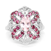 1.82 Carat Genuine Morganite & Rhodolite .925 Sterling Silver Ring