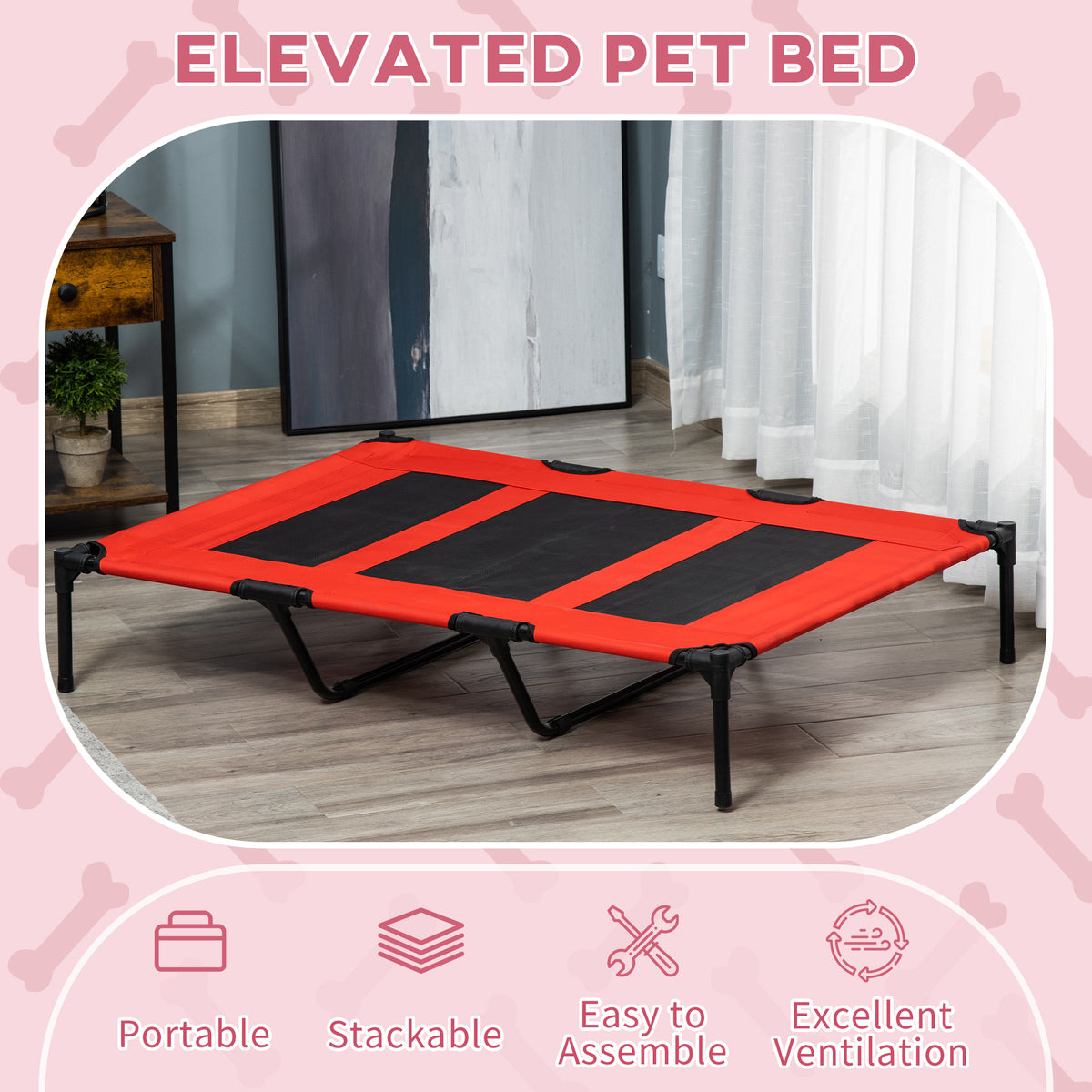 XL Elevated Dog Bed, Outdoor Raised Dog Bed, Portable Pet Cot w/Carry Bag Metal Frame Breathable Mesh Indoor and Outdoor