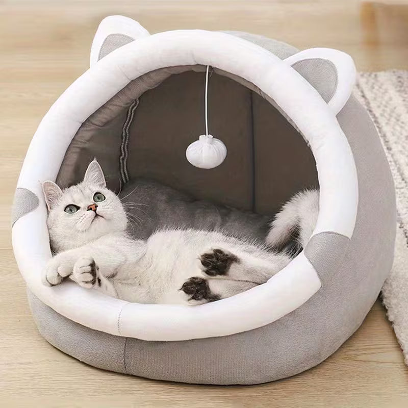 Cozy Cat Cave Bed – Soft Indoor Pet Tent & Cushion for Cats and Small Dogs