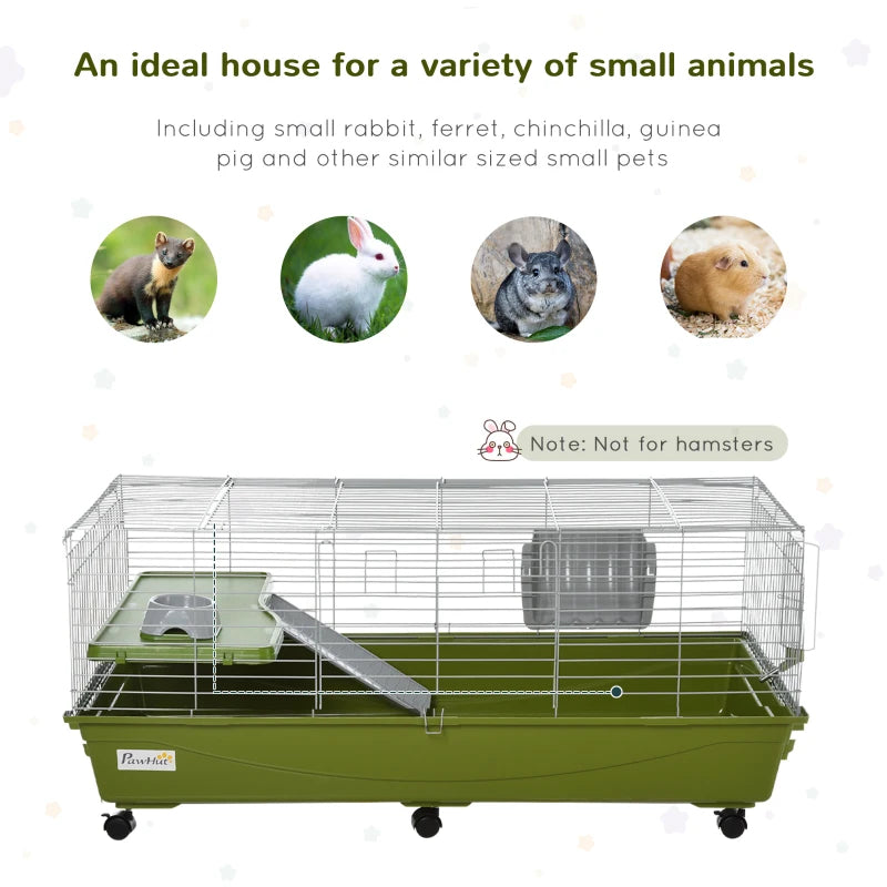 47 Small Animal Cage Chinchilla Guinea Pig Hutch Pet House With Platform Ramp, Food Dish, Wheels, & Water Bottle