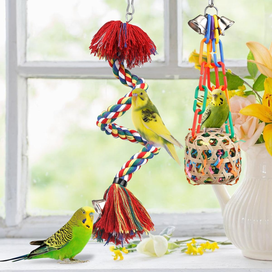 Bird Rope Perch Toy With Bell, Colorful Chew & Foraging Toy For Parrots