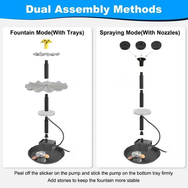3-Tier Solar Bird Bath Fountain Solar Powered Water-Pump Waterfall Feature With Colorful Light 3 Nozzles 6W Solar Panel 