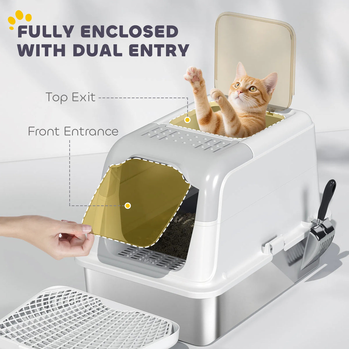 Stainless Steel Enclosed Litter Box for Cats(No shipments on weekends)
