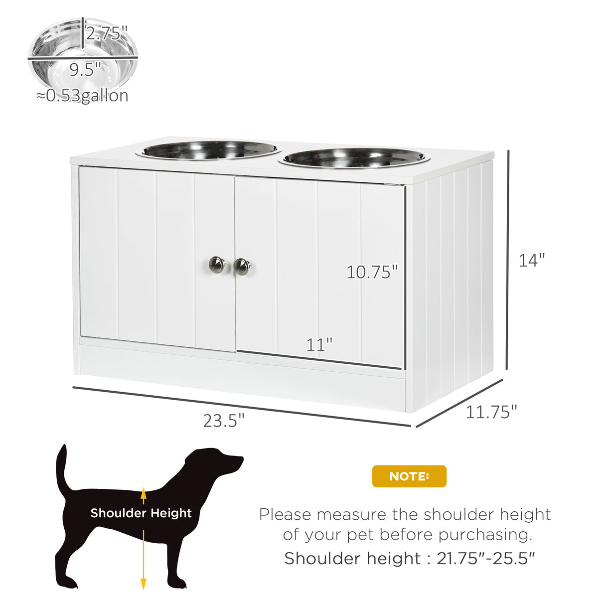 Large Elevated Dog Bowls with Storage Cabinet Containing Large 44L Capacity, Raised Dog Bowl Stand Pet Food Bowl Pet Fee