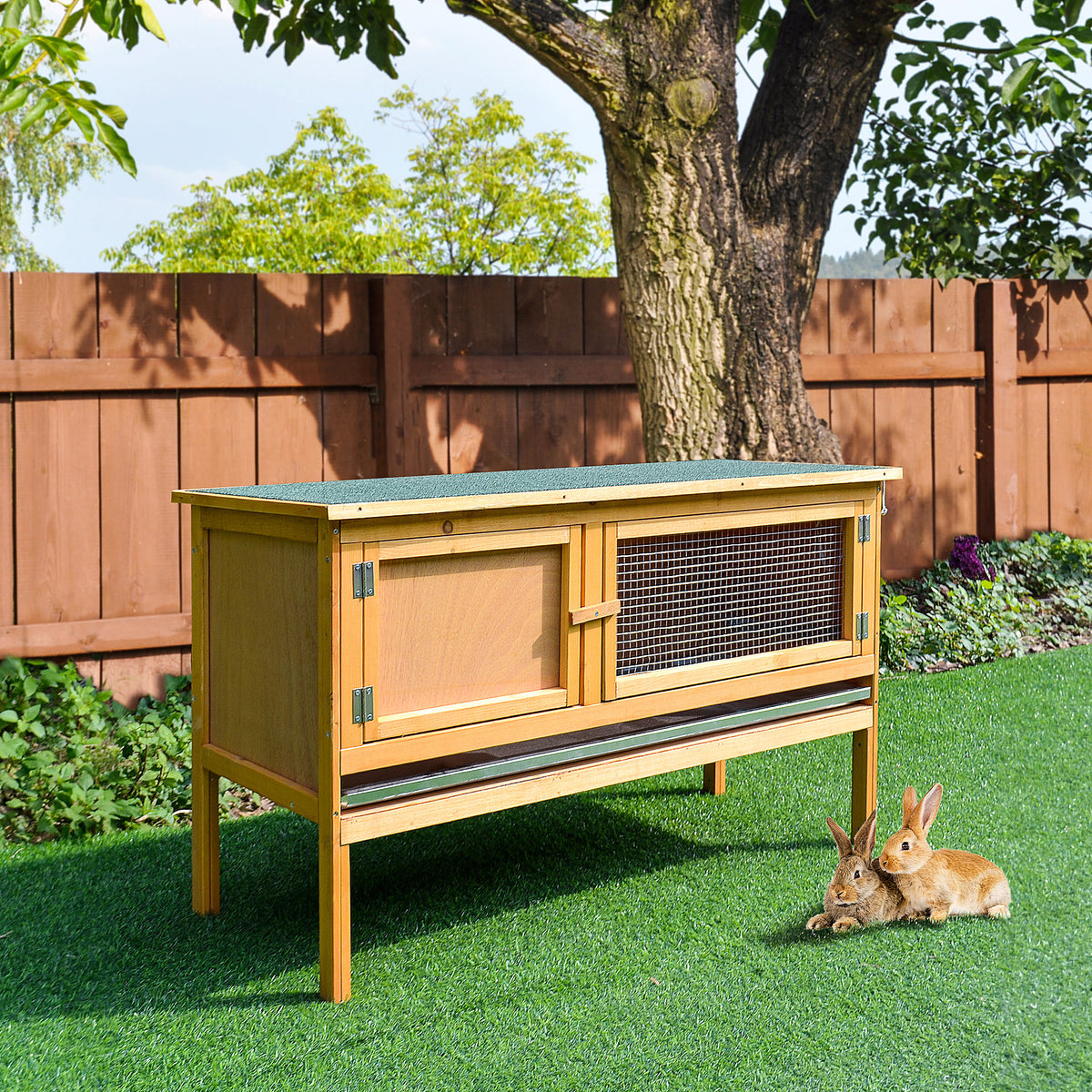 Wooden Rabbit Hutch Bunny Cage with Openable Waterproof Roof, No Leak Tray Solid Fir Wood Build for Rabbits, Chickens, D