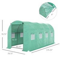 Outsunny 15x 7x 6.5 Walk-in Tunnel Hoop Greenhouse, Green House With Polyethylene PE Cover, Steel Frame, Roll-Up Zipper 