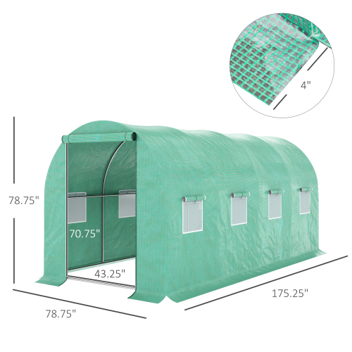 Outsunny 15x 7x 6.5 Walk-in Tunnel Hoop Greenhouse, Green House With Polyethylene PE Cover, Steel Frame, Roll-Up Zipper 