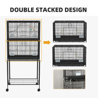 65" Birdcage for Canaries, Lovebirds Finches, Budgie Cage with Wheels, Black