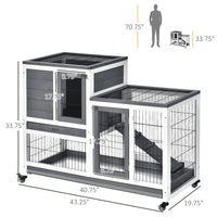 Wooden Rabbit Hutch Elevated Bunny Cage Indoor Small Animal Habitat With Enclosed Run With Wheels, Ramp, Removable Tray 