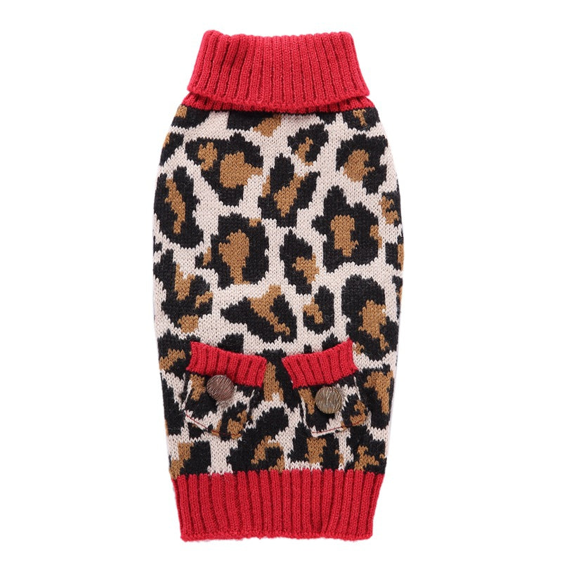 Leopard Knit Pet Sweater • Red Rib Turtleneck-Pet Apparel-BIG FRENCHIES-Jane's Pet Boutique