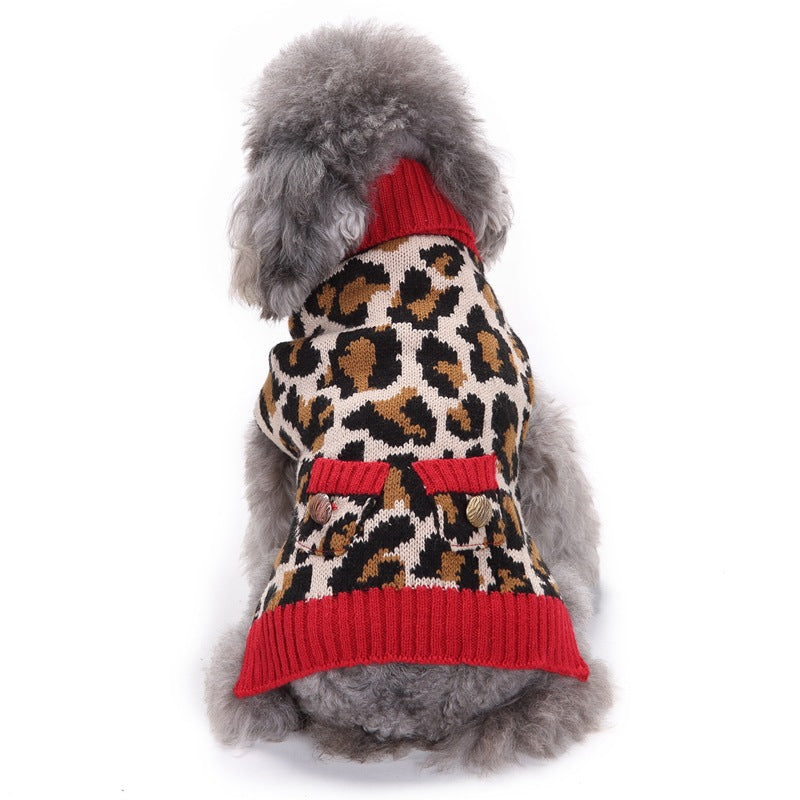Leopard Knit Pet Sweater • Red Rib Turtleneck-Pet Apparel-BIG FRENCHIES-Jane's Pet Boutique