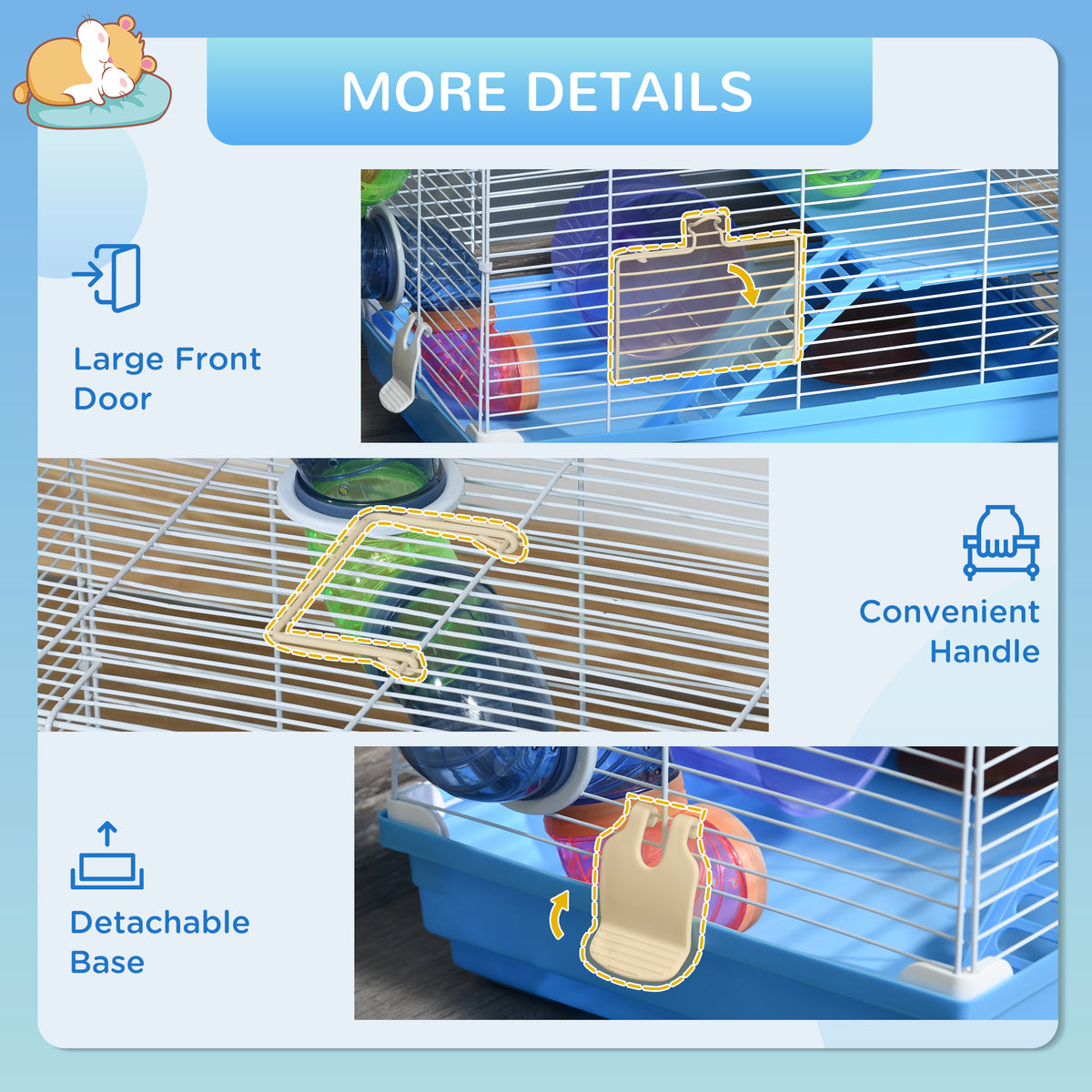 2-Level Hamster Cage Rodent Gerbil House Mouse Mice Rat Habitat Metal Wire with Exercise Wheel, Play Tubes, Water Bottle