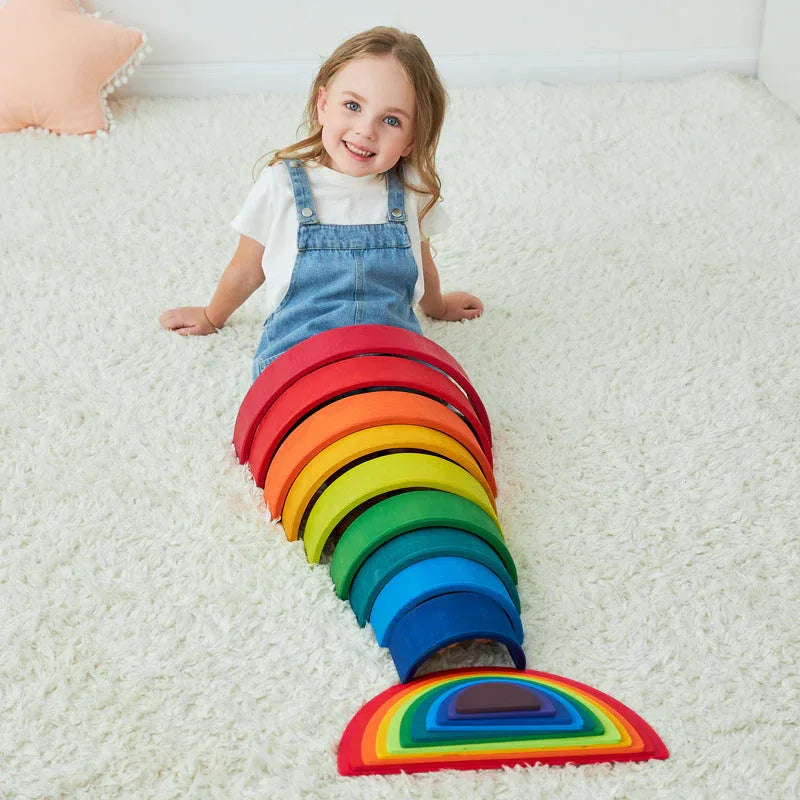 12-Piece Large Wooden Rainbow Stacking Blocks – Primary Colors | Pine or Linden Wood Options - BIG FRENCHIES