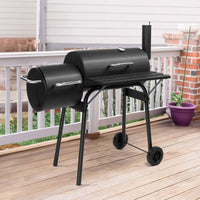 Barrel Charcoal Grill with Offset Smoker, All Metal Outdoor Smoker with Side Table and Wheels for Outdoor Garden Patio a