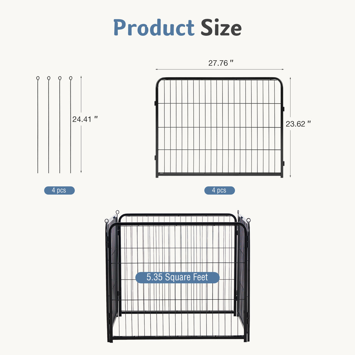 Metal Material, Foldable Pet Fence With A Door, Suitable For Small, Medium And Large-sized Dogs Outdoors