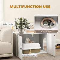 Cat Litter Box Enclosure With Barn Door, Cat Hole, 31.5 X 21 X 20, White