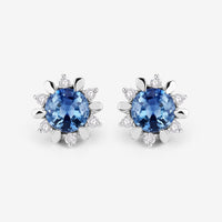 1.87 Carat Genuine Blue Sapphire and White Diamond 14K White Gold Earrings