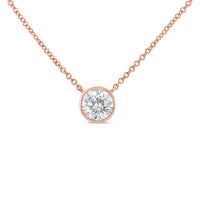10K White Gold 1/10 Carat Round Brilliant-Cut Diamond Modern Bezel-Set Solitaire 16"-18" Pendant Necklace (H-I Color, SI2-I1 Clarity)