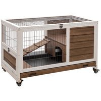 Indoor Rabbit Enclosure, On Wheels, Indoor Bunny Cage Small Animal House With Pull Out Tray Casters Ramp, 35.5 X 21 X 23