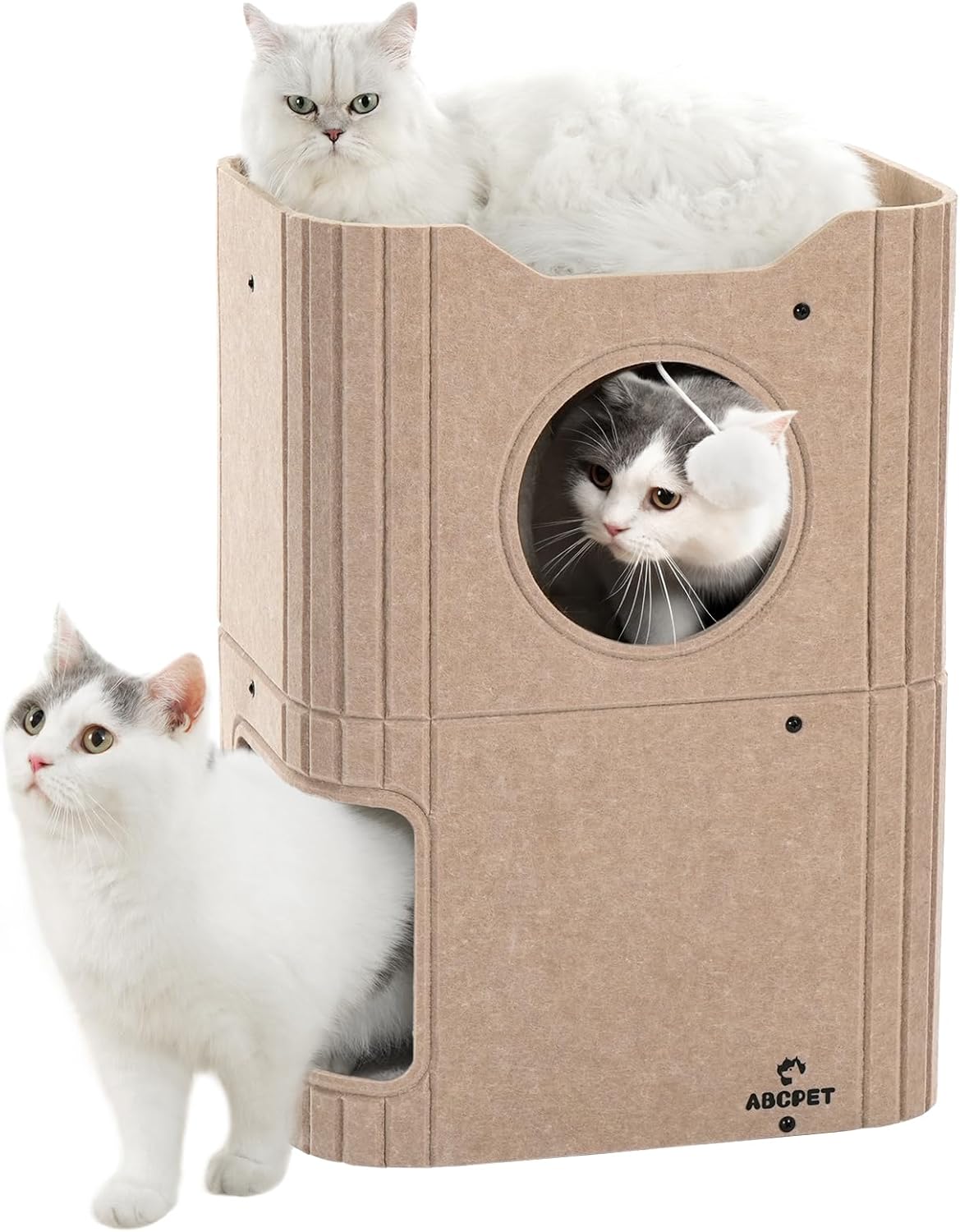 ABCPET Cat House Indoor Felt Cat Bed Scratch-Resistant Kitten Cube With Hanging Ball Light Gray,Pickup Only