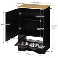 Feeding Station With 1 Storage Cabinets, Pet Feeding Station With 2 Elevated Dog Bowls, Side Hooks, Anti-tip Kit, Hidden