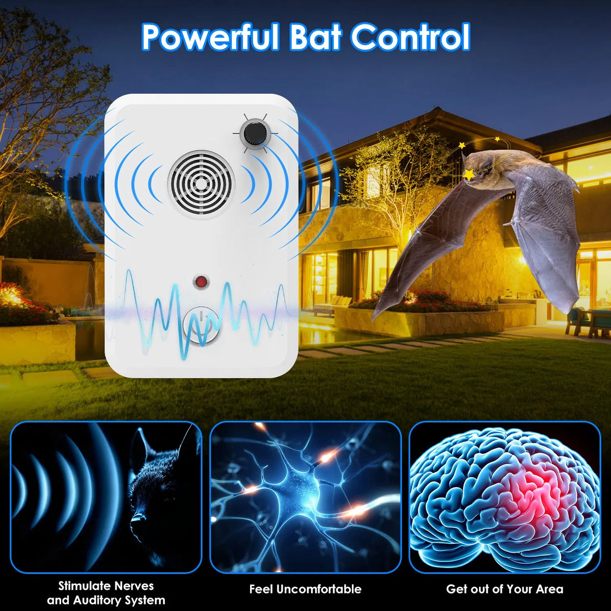 4 Packs Ultrasonic Pest Repeller, 1-75KHz 6 Adjustable Levels for Bats Birds Mice, Humane Indoor Pest Control