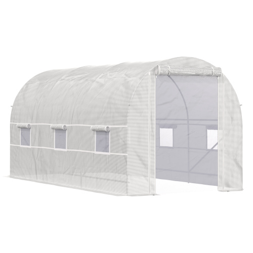 Outsunny 15 X 7 X 7 Walk-In Tunnel Greenhouse, Large Garden Hot House Kit With 6 Roll-up Windows & Roll Up Door, Steel F
